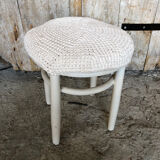 White wooden stool + vintage wool seat #a294