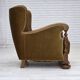 1960s, Danish armchair, green furniture velour, solid carved oak wood.