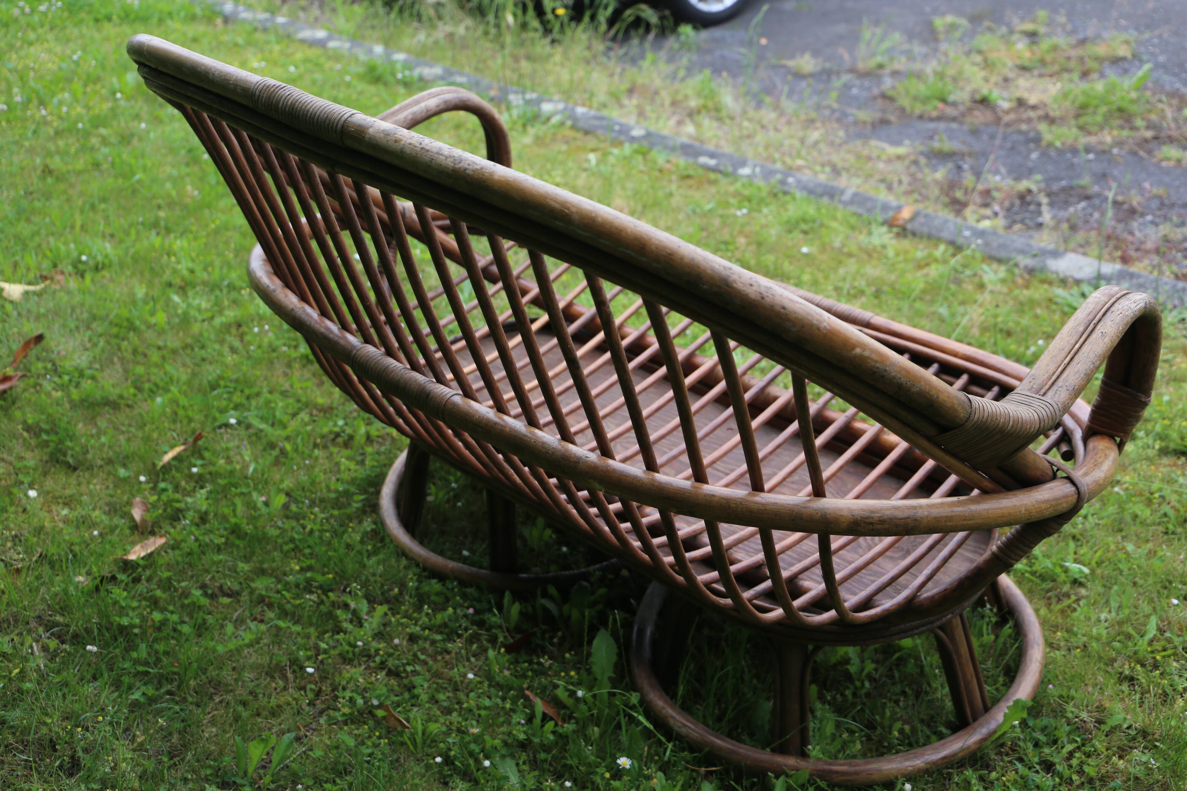 Banquette en rotin deux places, vintage
