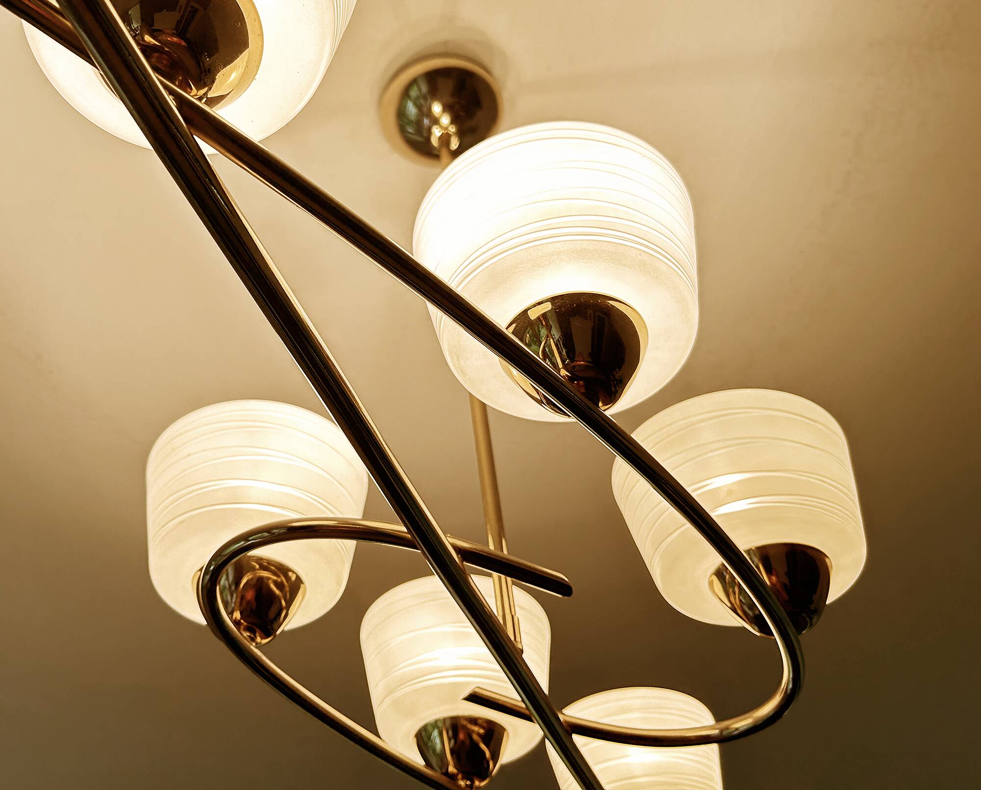 Large Vintage Glass Brass Pendant Light