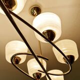 Large Vintage Glass Brass Pendant Light