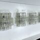 Vistosi manner, set of four large clear murano glass elements sconces. Italy 1970s
