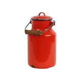 Red Vintage Milk Jug With Lid Enamel Rustic Rural
