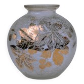 Frosted Glass Ball Vase with Golden Botanical Decoration — Signed Adat — Circa 1950