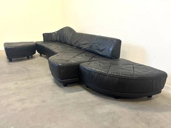 Canapé modulaire en cuir de mouton italien, design des années 1980