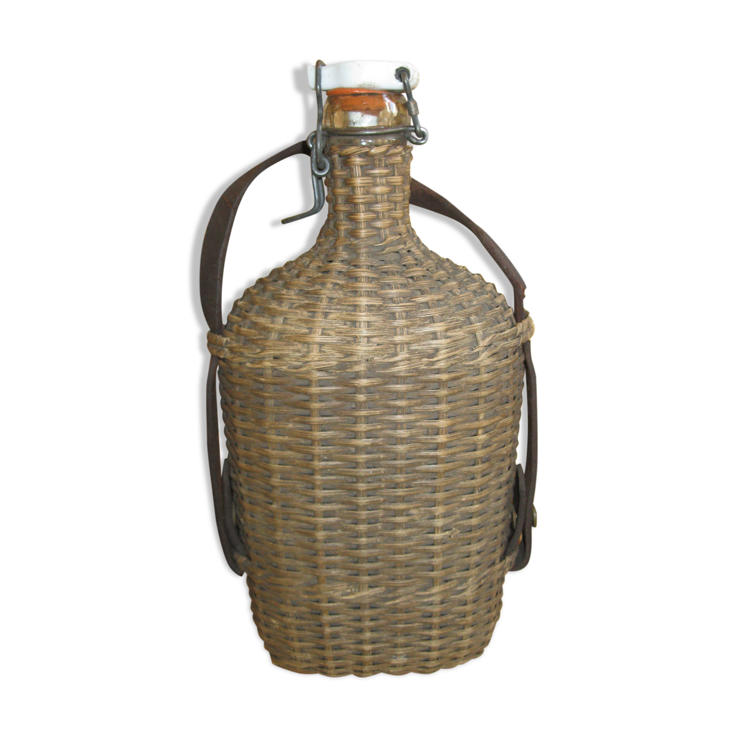 Bouteille osier bouchon porcelaine