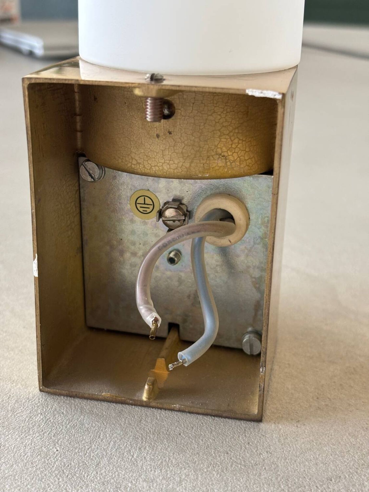 Opaque glass and brass wall light by Limburg, Germany, 1970.