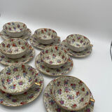 Set of 8 Limoges porcelain coffee cups from France with floral and gold pattern