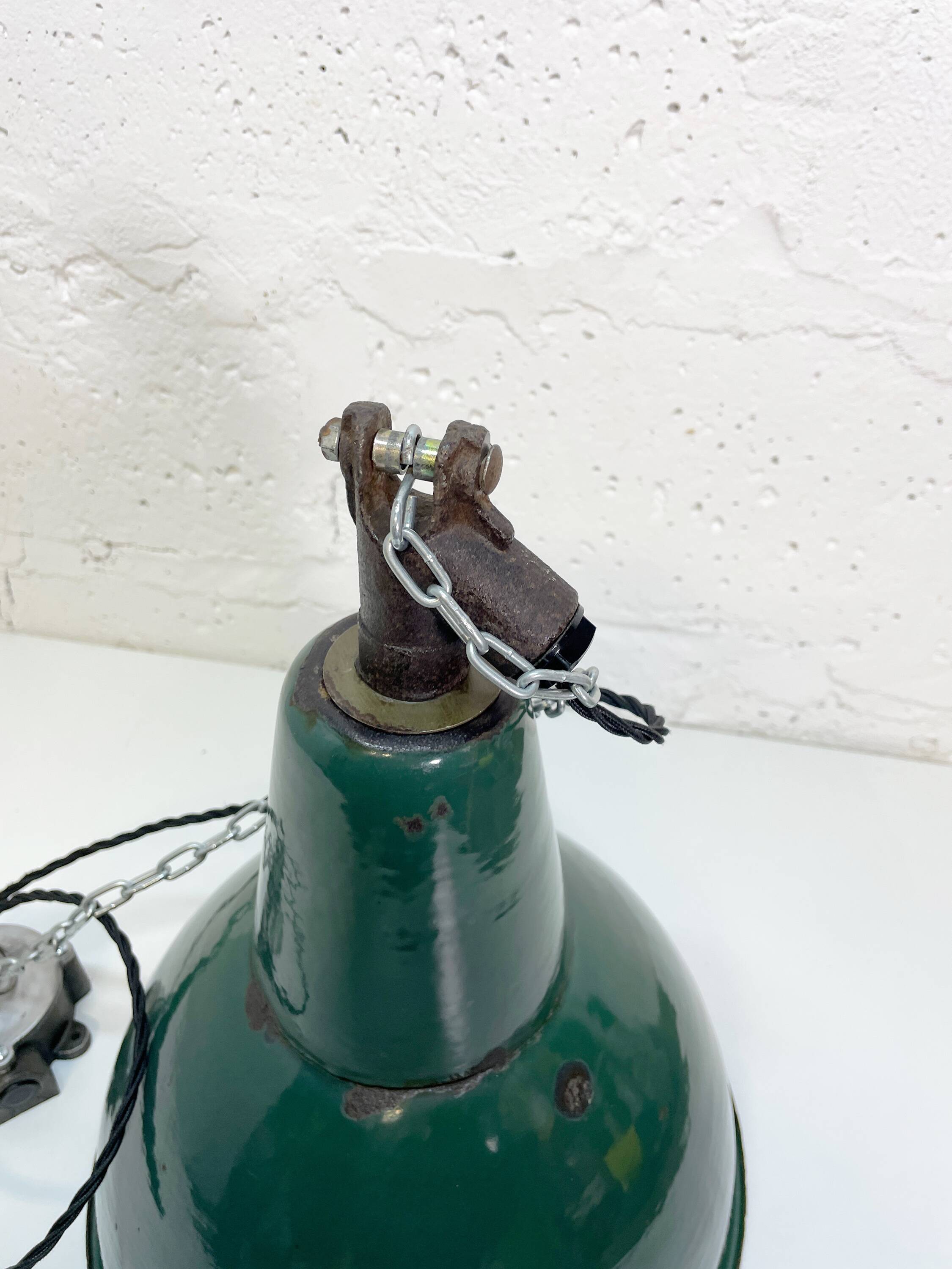 Industrial Green enamel Factory Pendant Lamp OBg-3,  1960s