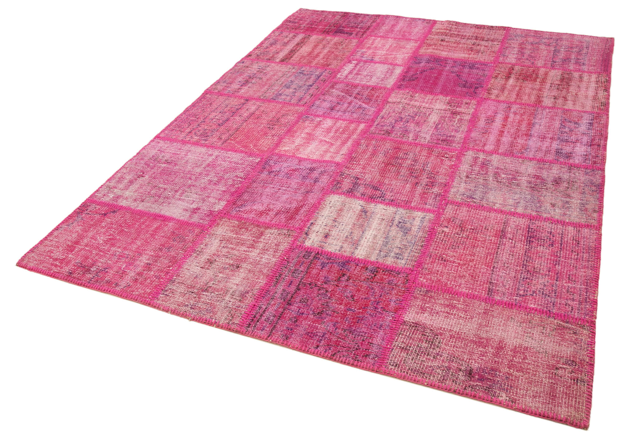 Handmade anatolian vintage 175 cm x 242 cm pink patchwork rug