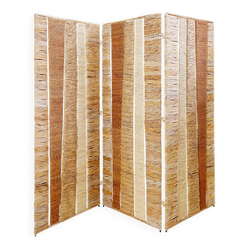 Audoux Minet Style Wicker & Metal Folding Screen or Room Divider