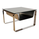 End of sofa, stainless steel magazine rack and mirror glass, France 70s