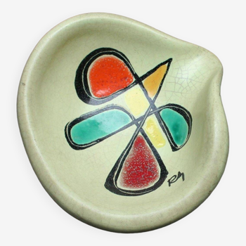 Vide poche signé en poterie motif abstrait Années 50