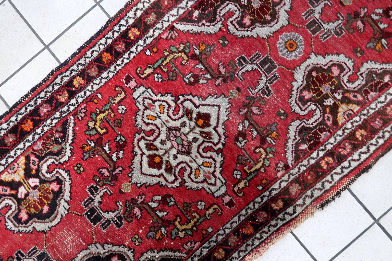 Handmade antique Persian Malayer runner rug 77cm x 382cm, 1920s
