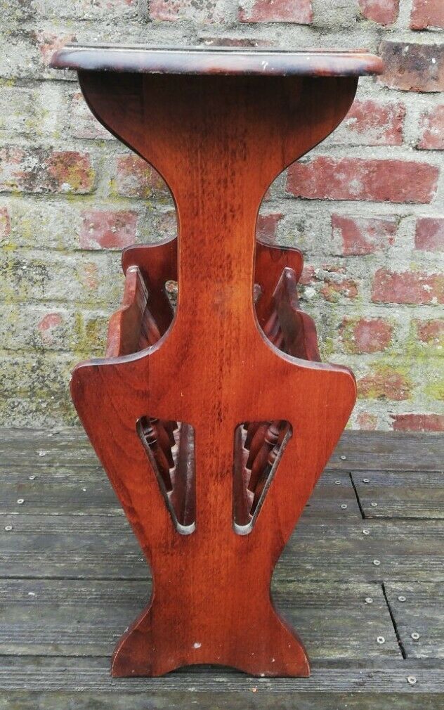 Wooden magazine holder with vintage tablet