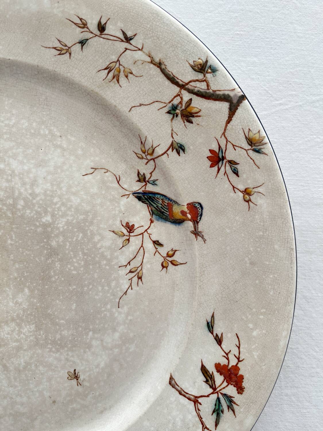 Round polychrome ironstone platter "Nella" by Jules Vieillard, Bordeaux
