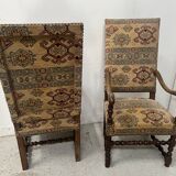 Set of four Louis XIII style high-back armchairs, 20th century.