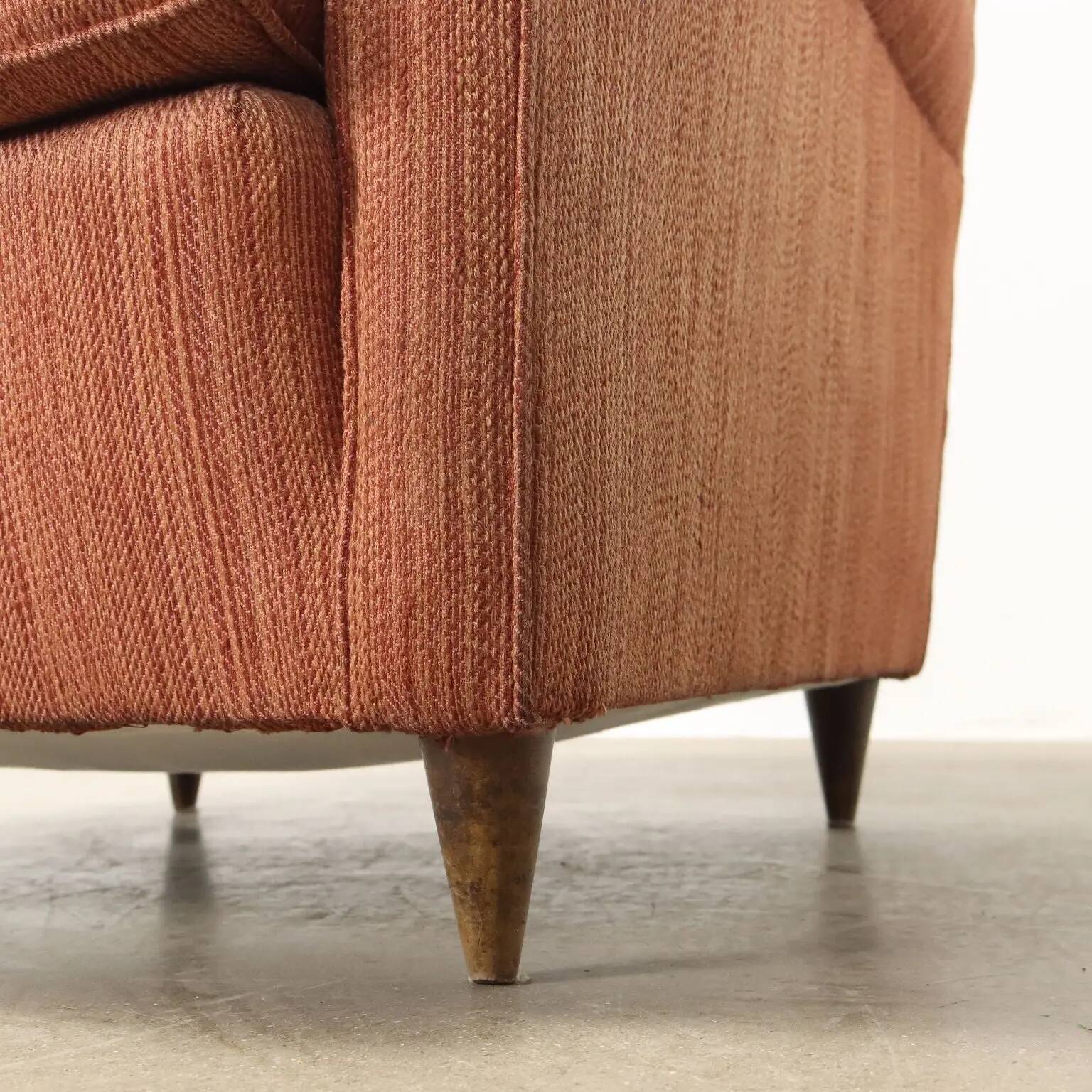 Vintage bergère armchair in wood and fabric, Italy, 1950s-1960s