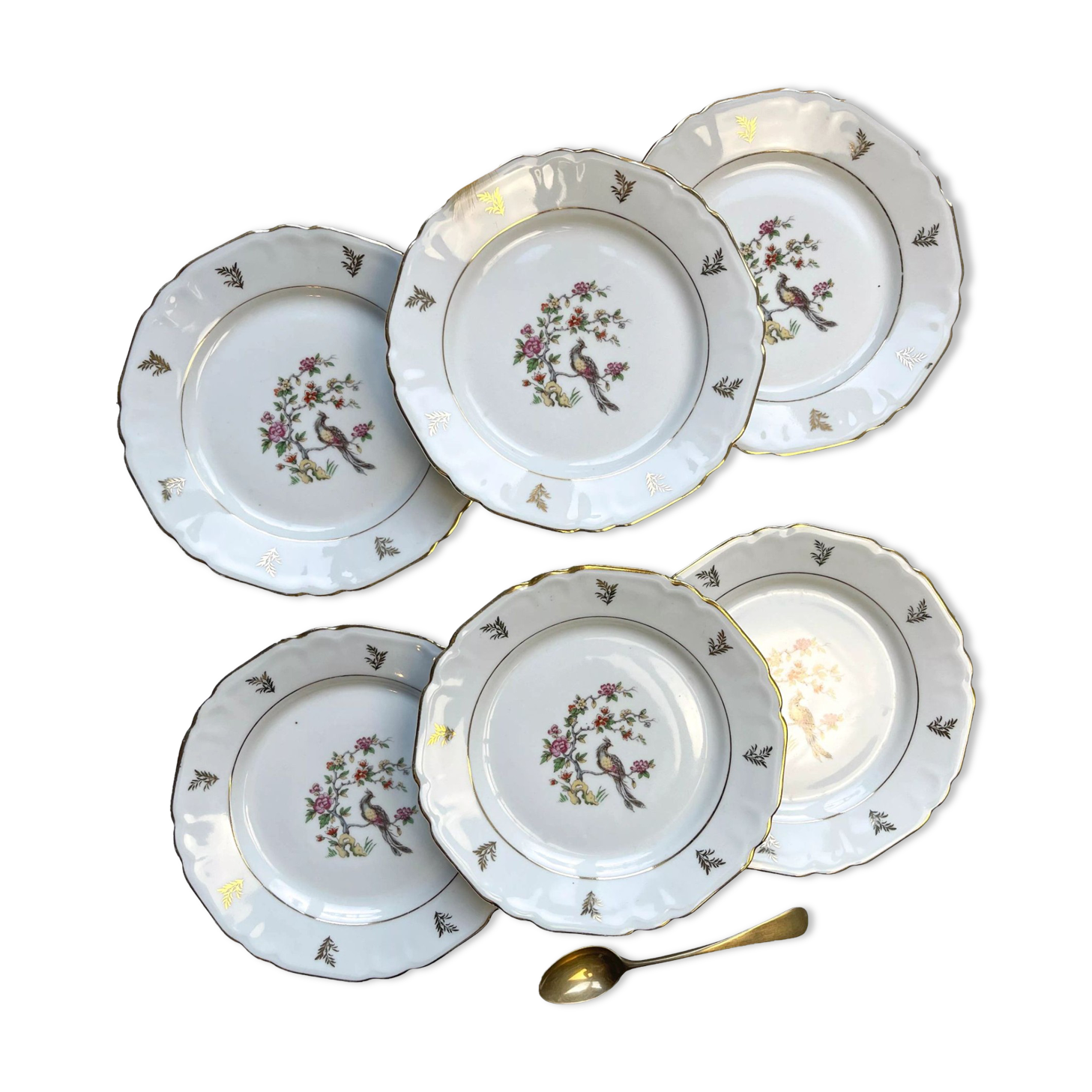 6 Limoges Berry porcelain plates with bird of paradise motif