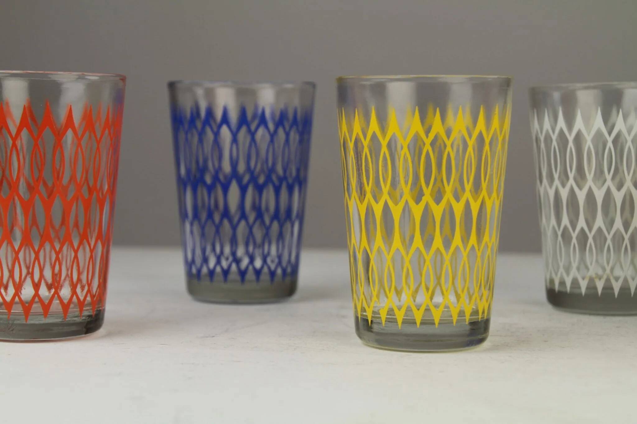 Set of 6 Vintage Lemonade Glasses in Black Metal Carrier — Made in Holland, 1960s/1970s