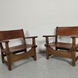 Pair of Spanish vintage leather armchairs 1920/1930