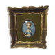 Rectangular frame in gilded wood, green velvet background with domed plastic glass