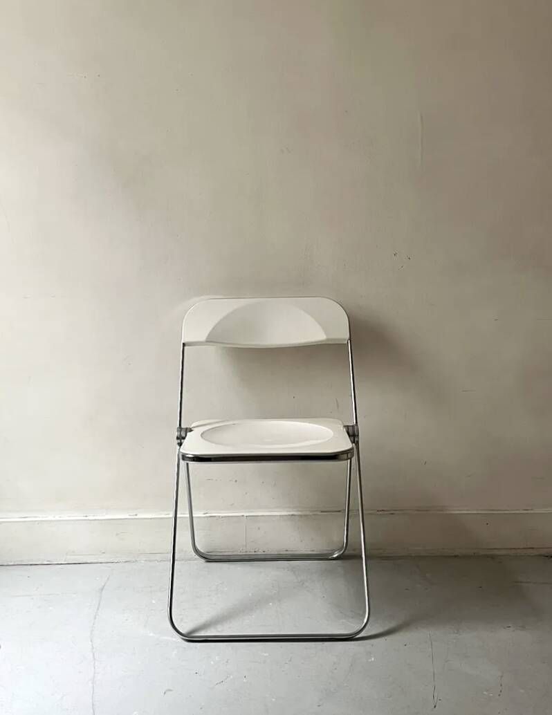 White folding chair & chrome Plia by G. Piretti for Castelli, 1970