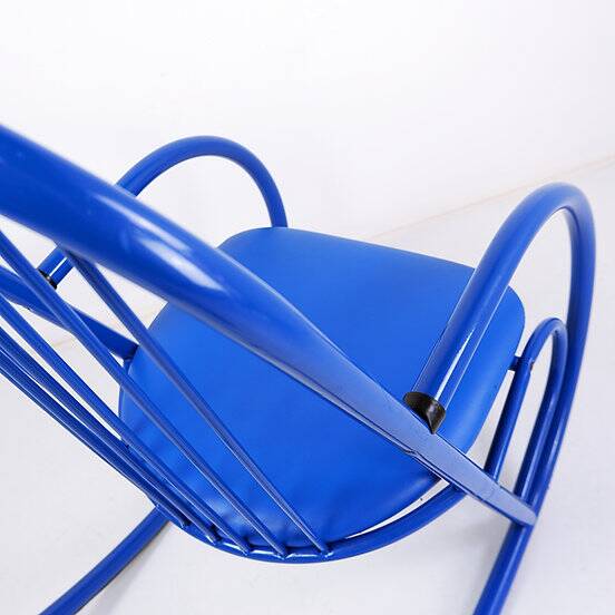 Blue Lacquered Tubular Metal Rocking Chair - 1970s
