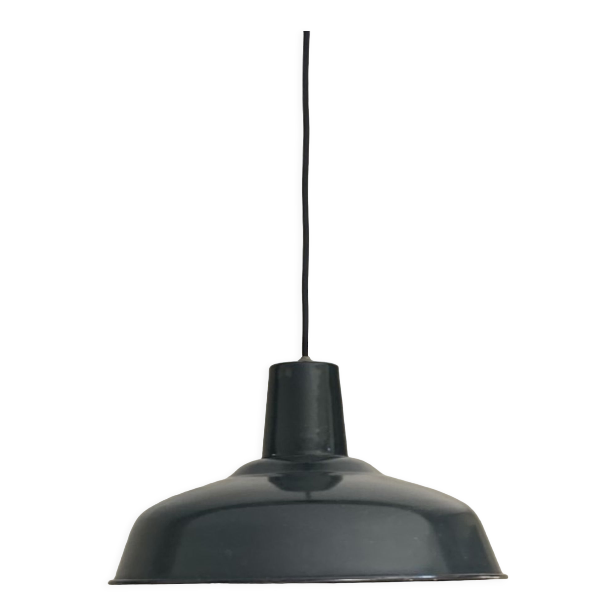 Old hanging lamp black enamelled sheet metal industrial vintage garage