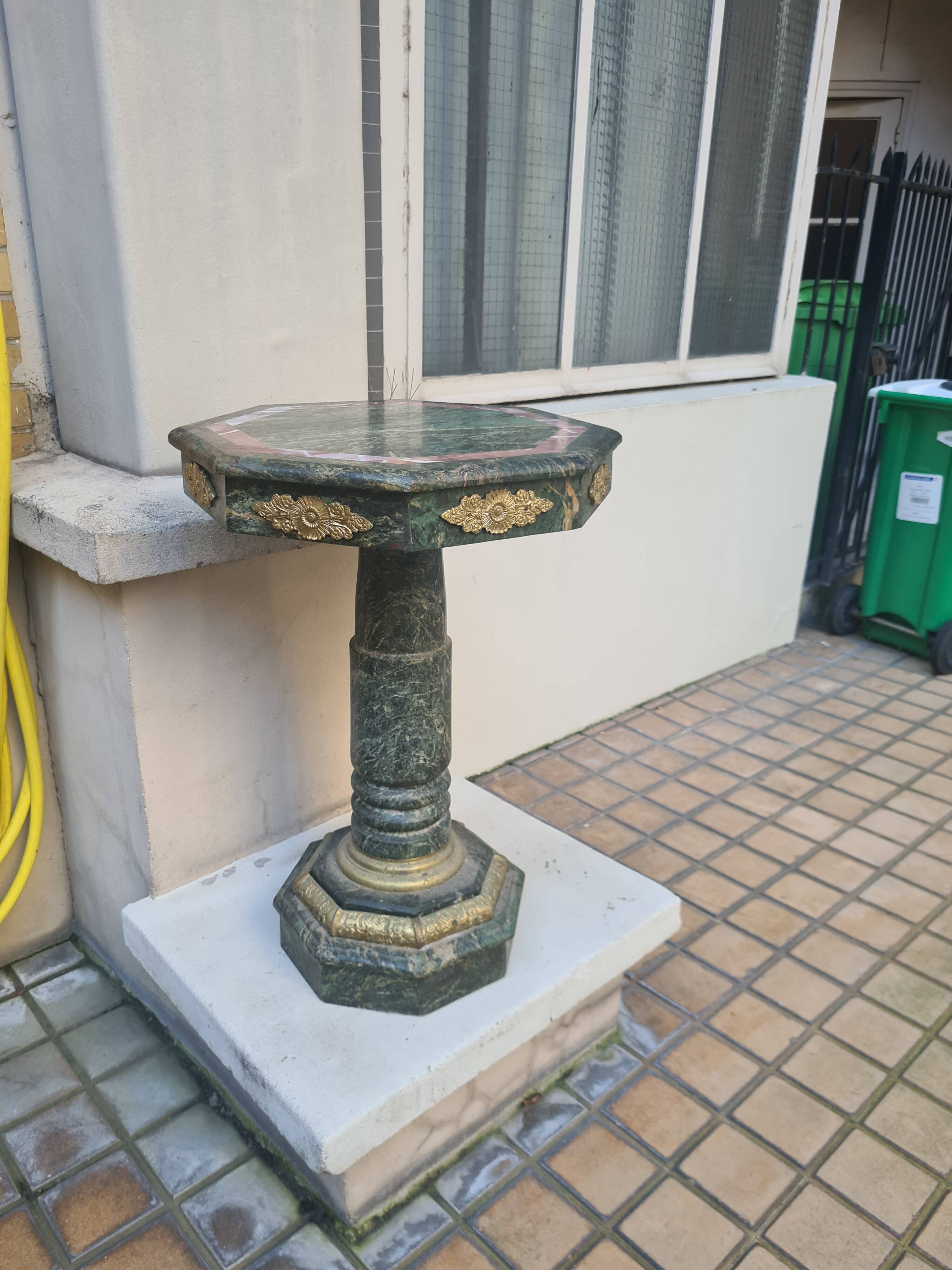 Pair of green marble pedestal tables, 19th century