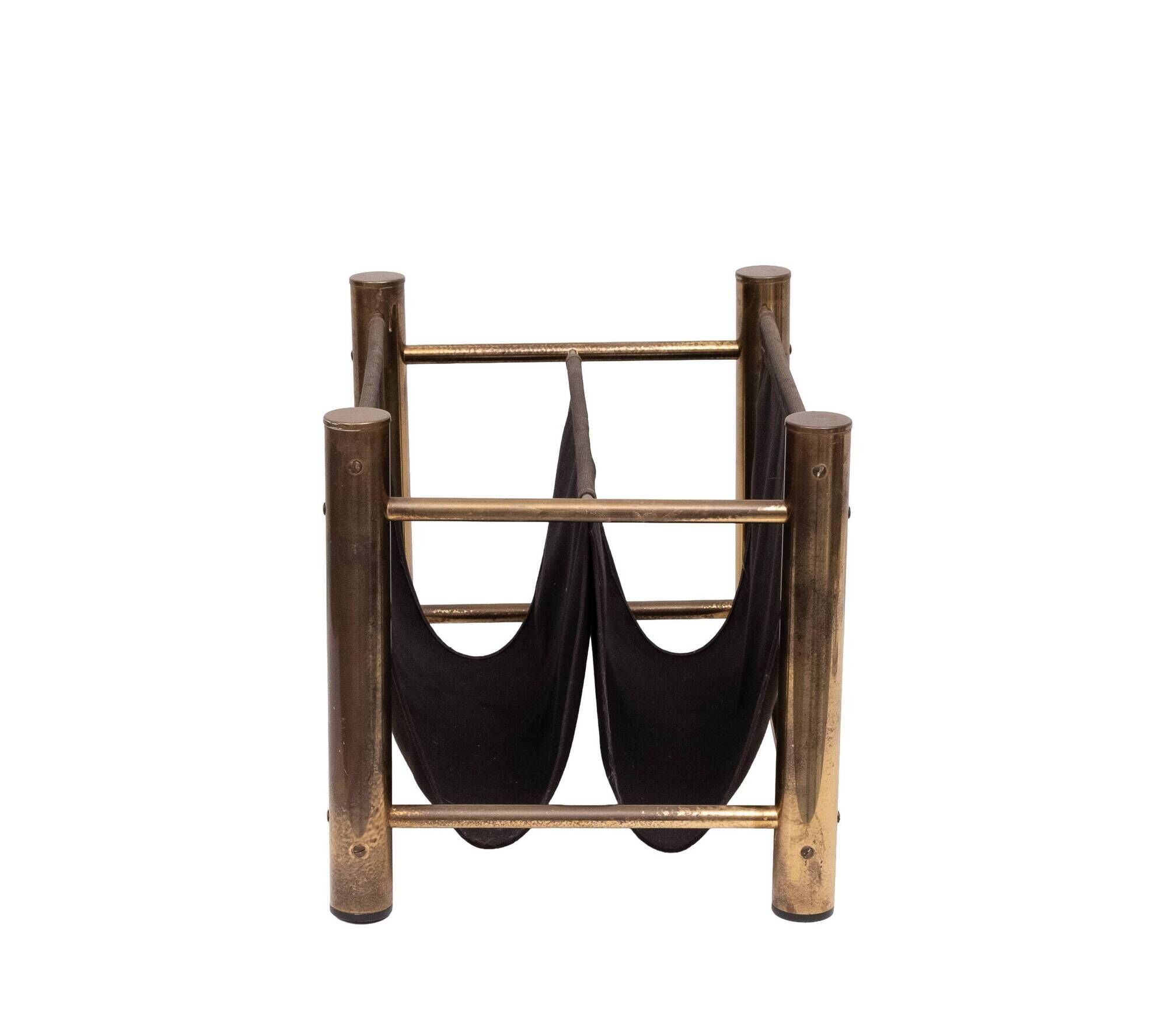 Vintage Brass and Canvas Magazine holder 1970s France