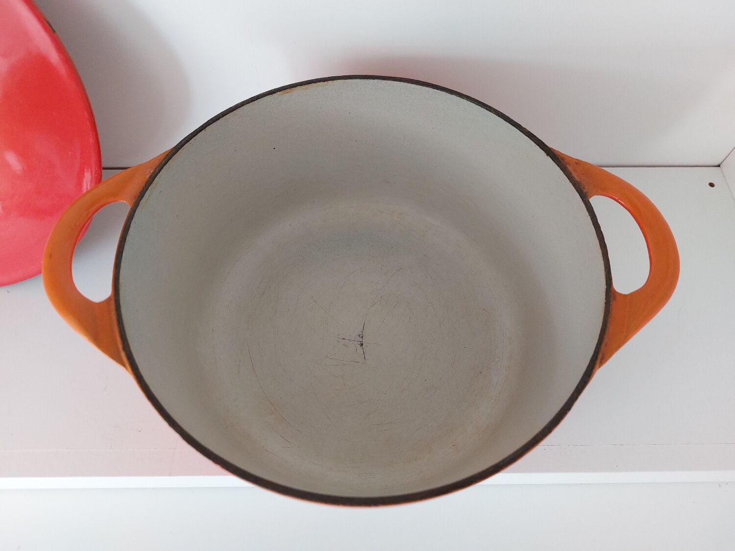 Le creuset model cousances red orange vintage pan