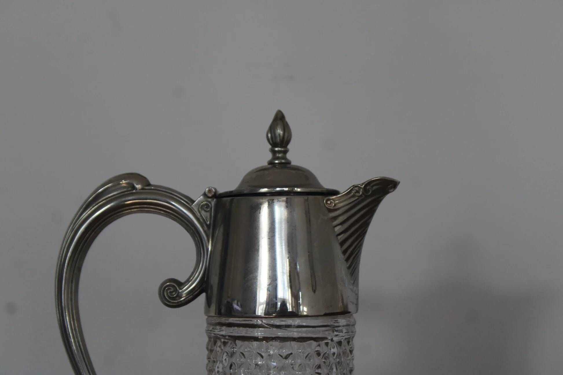 Large antique cut glass and silver-plated jug – English manufacture – 32 cm