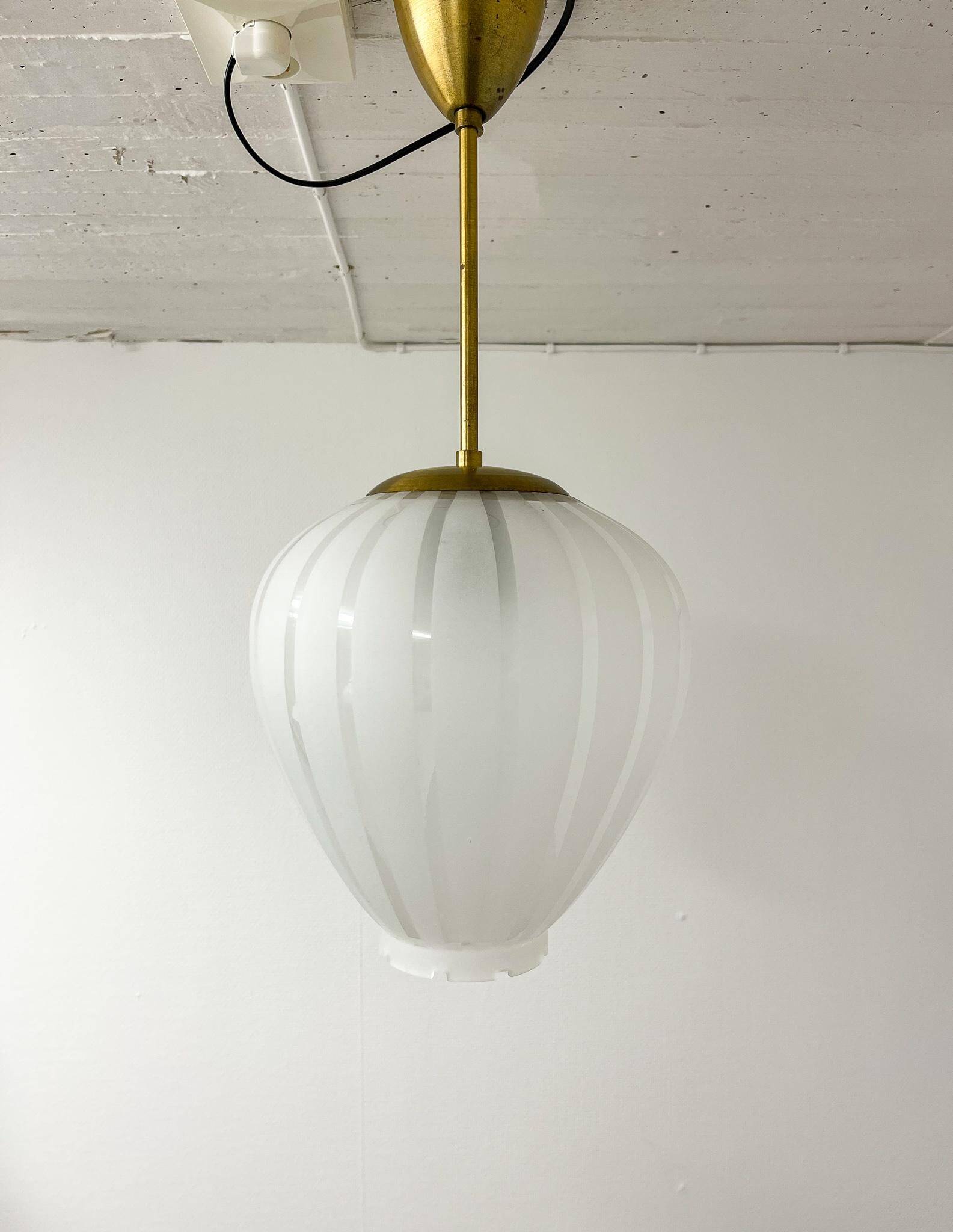 Swedish Art Deco pendant in brass and glass, 1940s