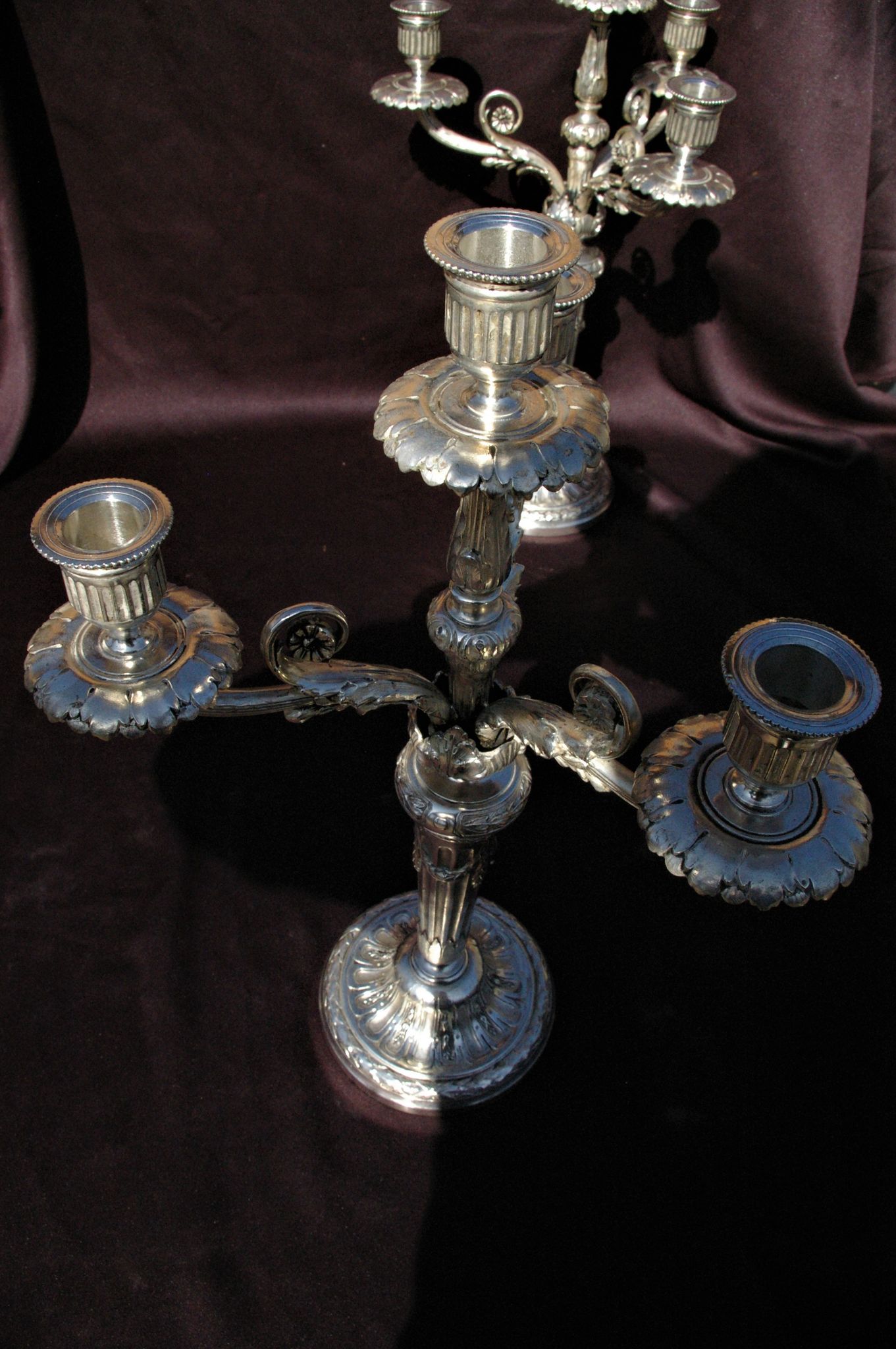 Gallia Christofle Paire 2 Candelabras Chandeliers Silver Bronze Louis XVI H45cm