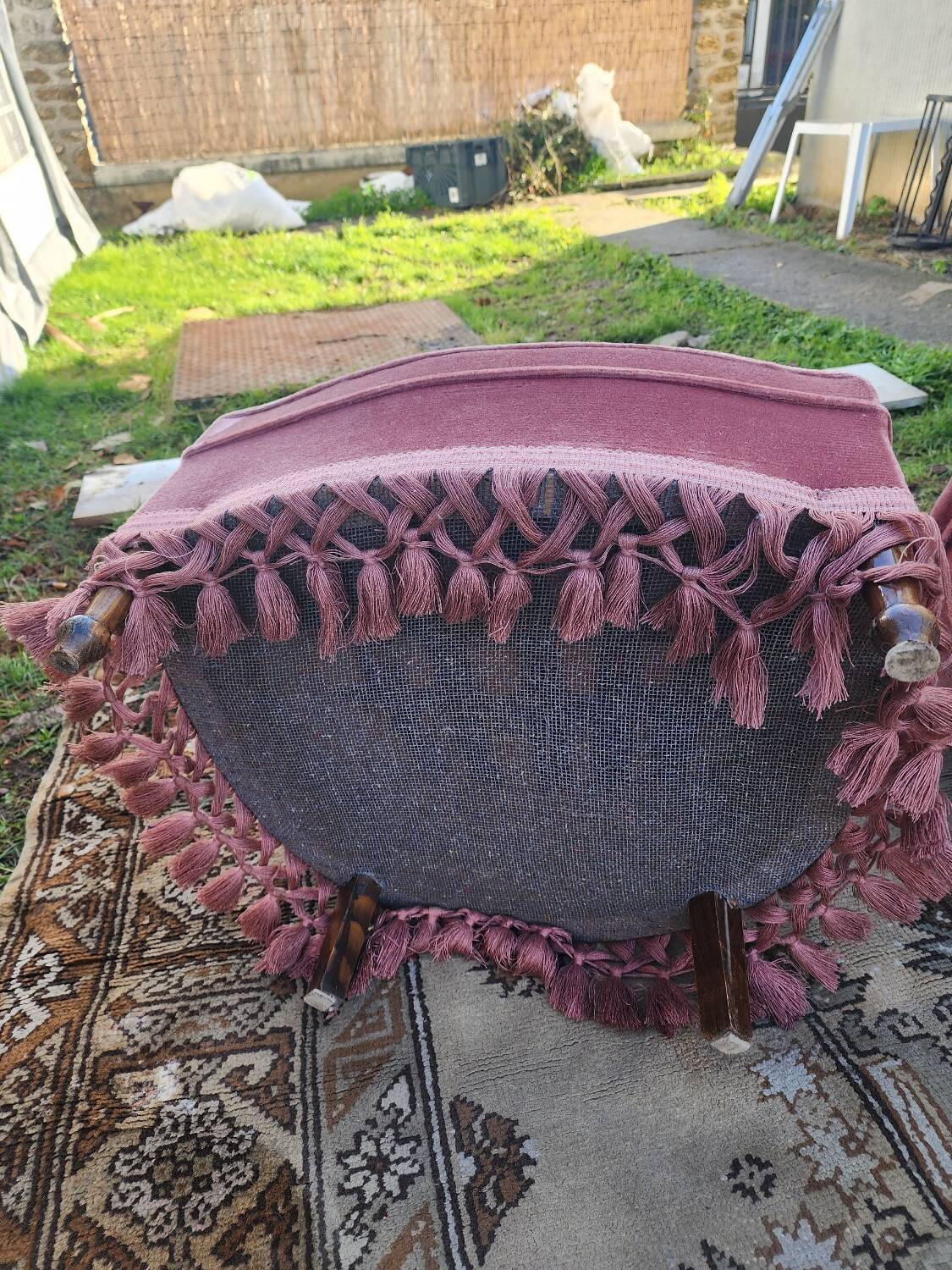 Pair of pink velvet toadstool armchairs