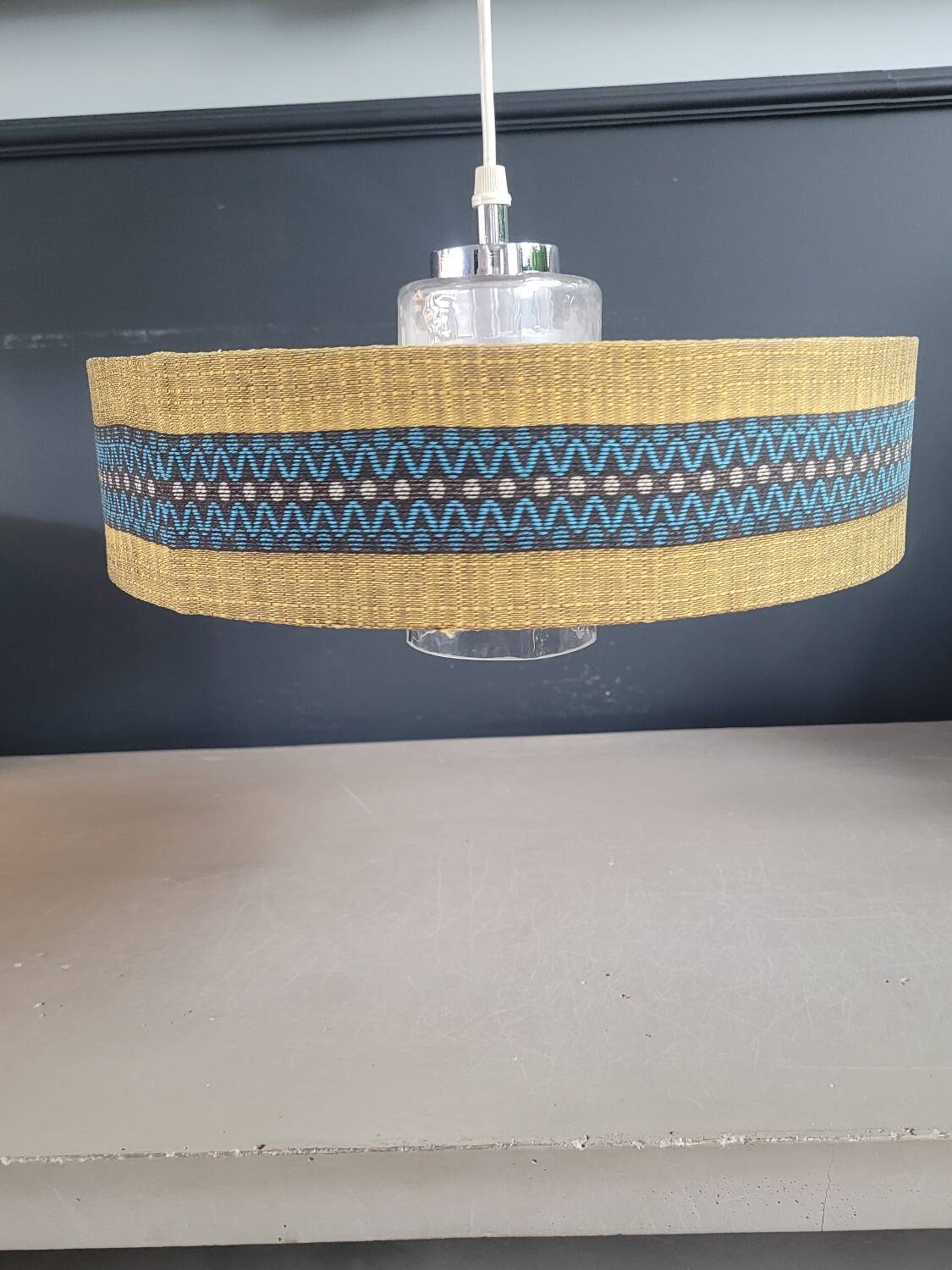 Vintage molded glass globe pendant light and shade