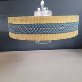 Suspension vintage globe en verre moulé et abat-jour