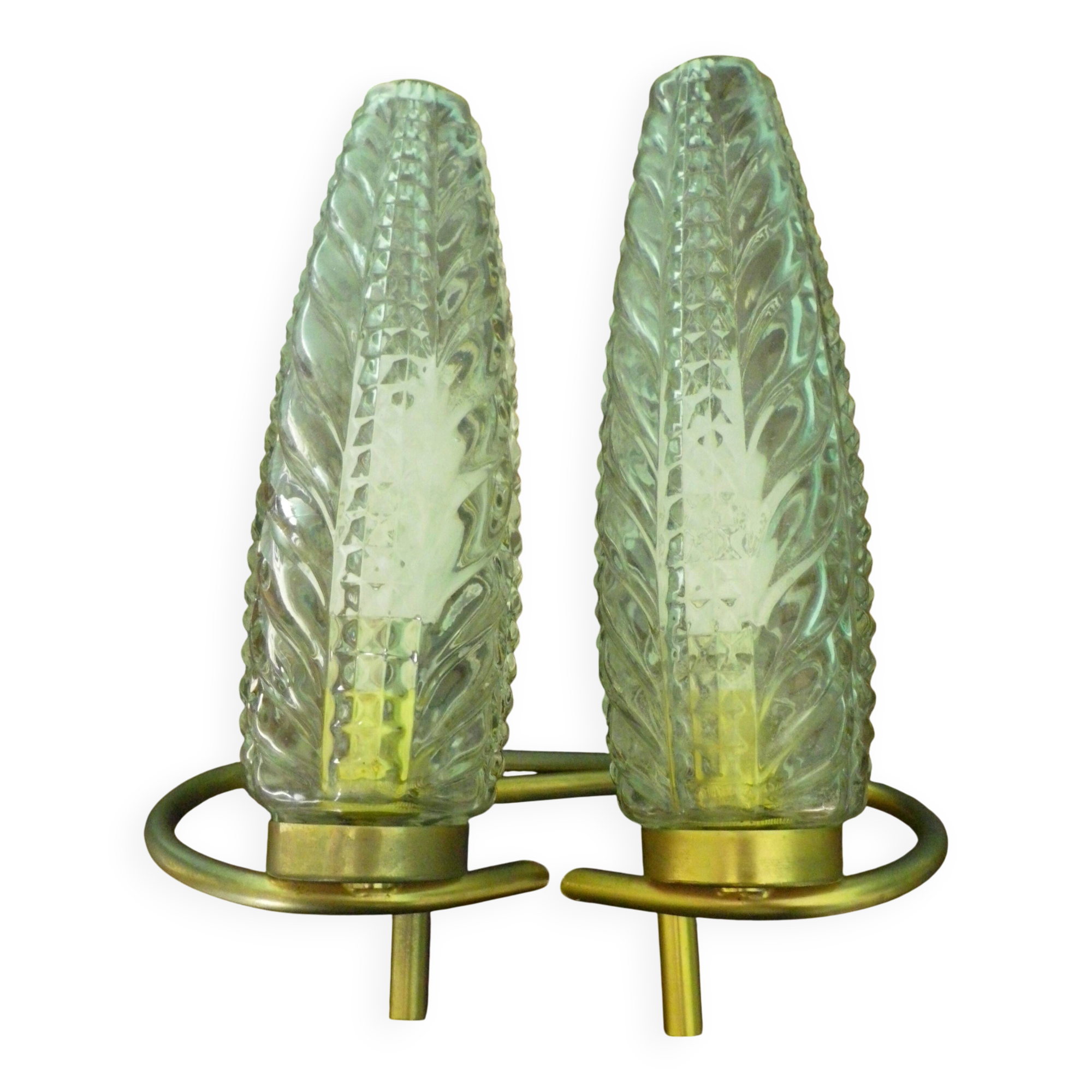 Vintage Glass Moulded Wall Sconces, 1960s, Set of 2