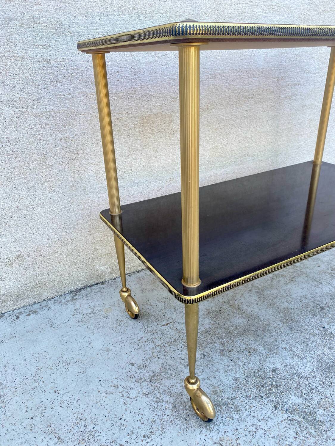 Vintage 60s brass side table on wheels