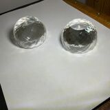 Pair of old crystal salt pans with salt shaker faceted tableware