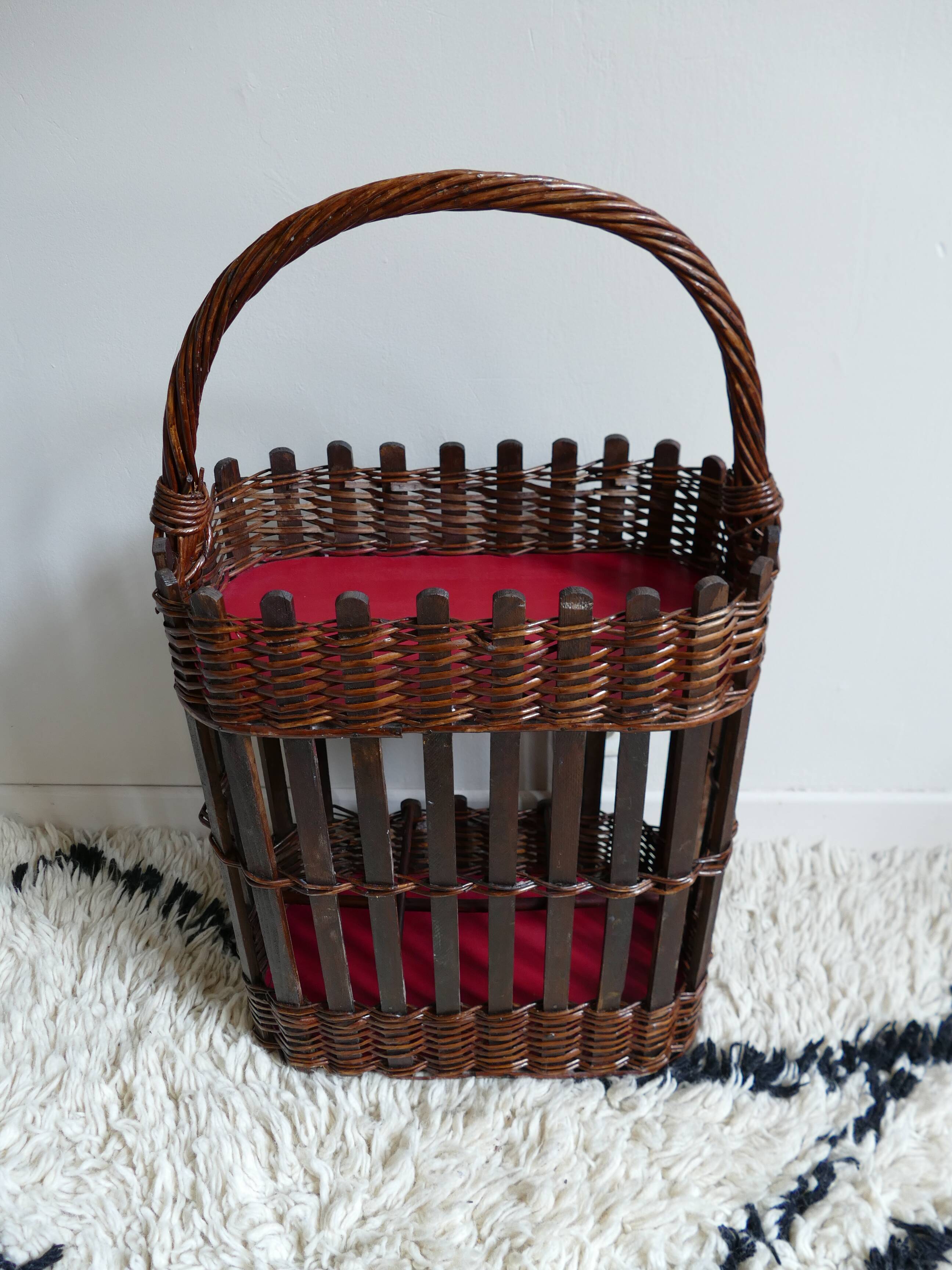 Hand-woven wooden bottle locker, bamboo and wicker
