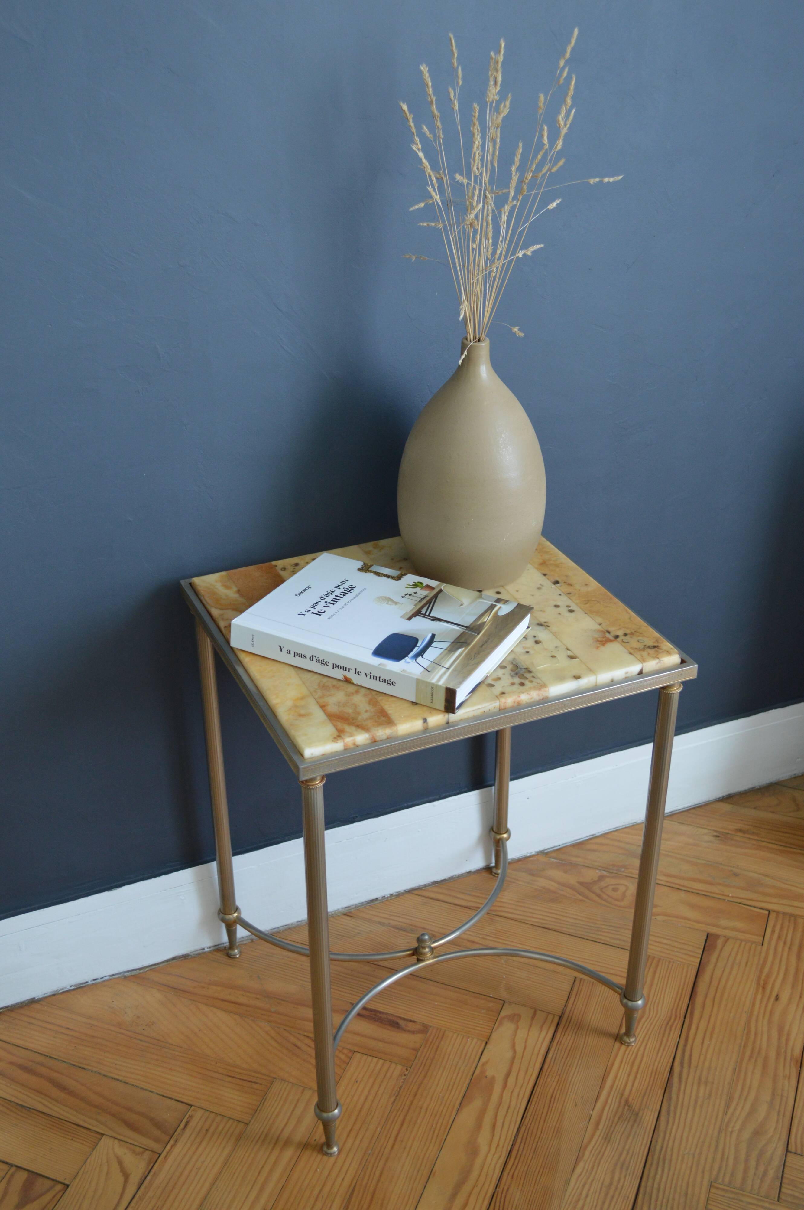 Metal and brass side table and marble tablet