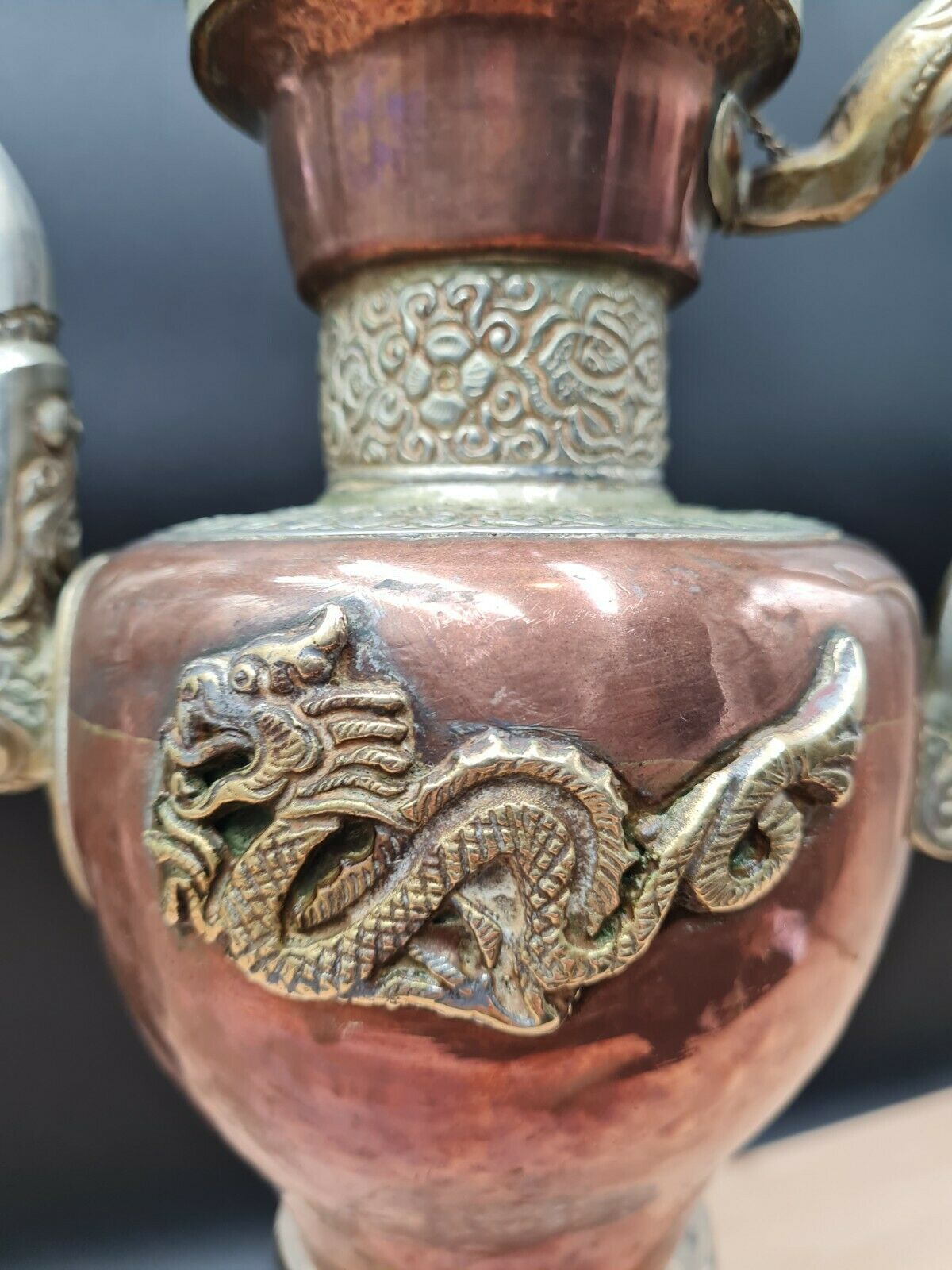 Tibetan ceremonial copper teapot aftaba dragon ewer