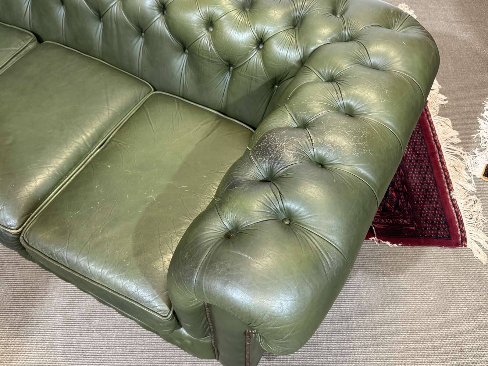 Chesterfield leather 3-seater sofa with mahogany legs - English craftsmanship
