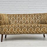 Canapé danois 2 places "banana", état d'origine, tissu d'ameublement run/beige, bois de hêtre, années 1960,