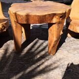 Salon 2 fauteuils & table basse en orme design brutaliste 1950