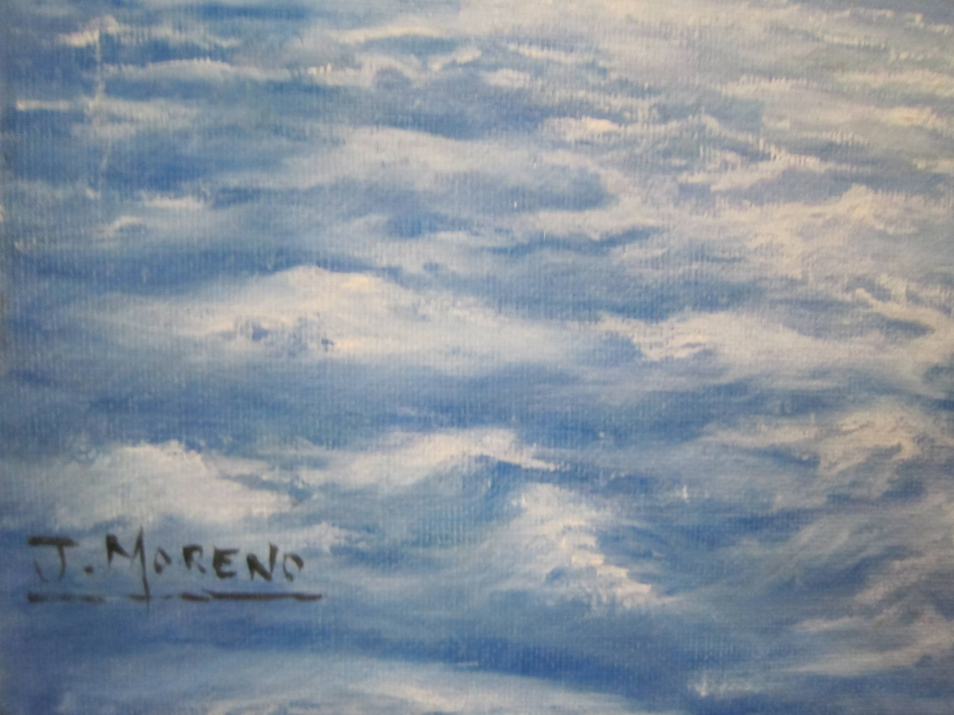 Peinture huile sur toile marine voilier en mer signée Moreno José