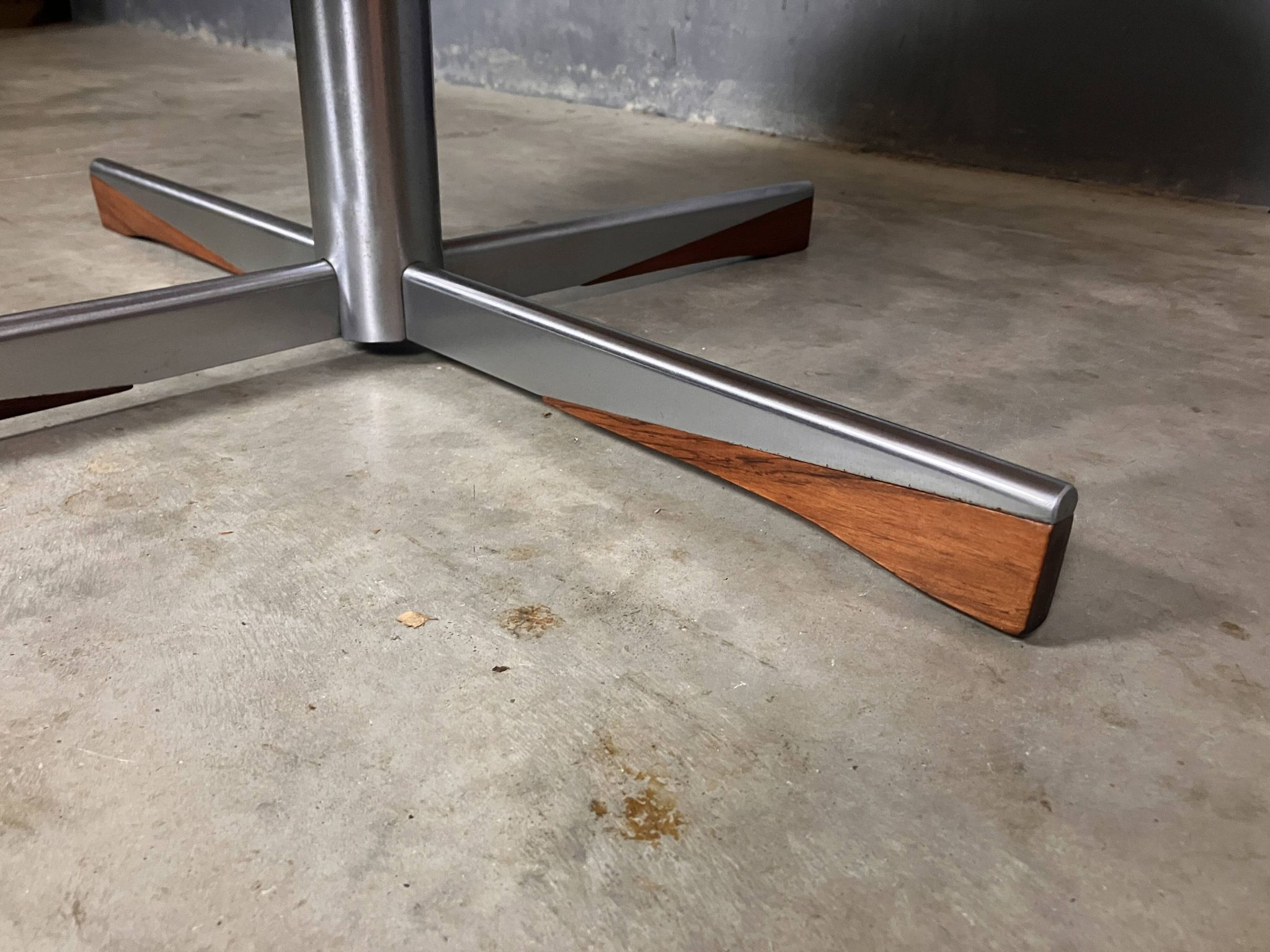 Mid Century coffee table in chrome, marble, and rosewood.
