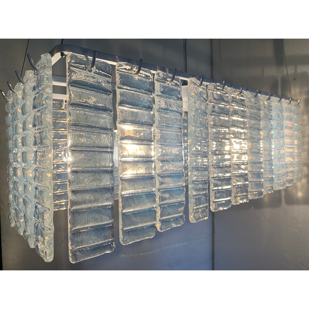 Opalino striped “listelli” murano glass rectangular chandelier